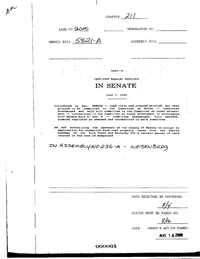NYS Bill and Veto Jackets: 2000, Chapter 211