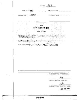 NYS Bill and Veto Jackets: 2000, Chapter 243