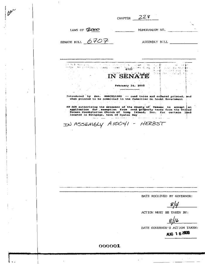 NYS Bill and Veto Jackets: 2000, Chapter 228