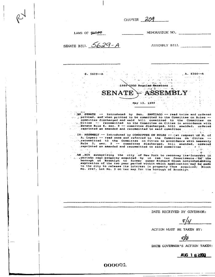 NYS Bill and Veto Jackets: 2000, Chapter 209