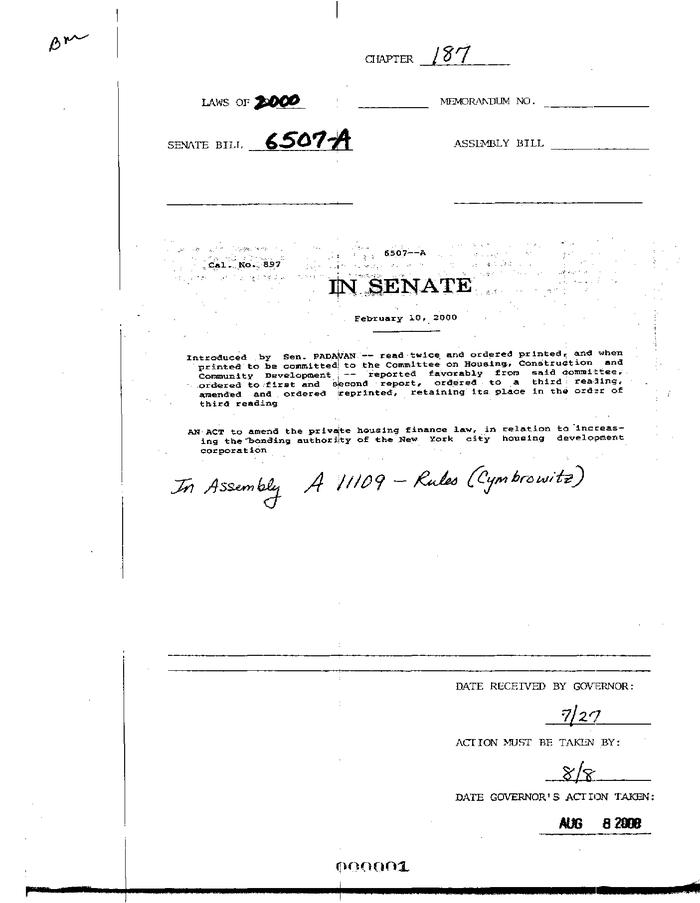 NYS Bill and Veto Jackets: 2000, Chapter 187