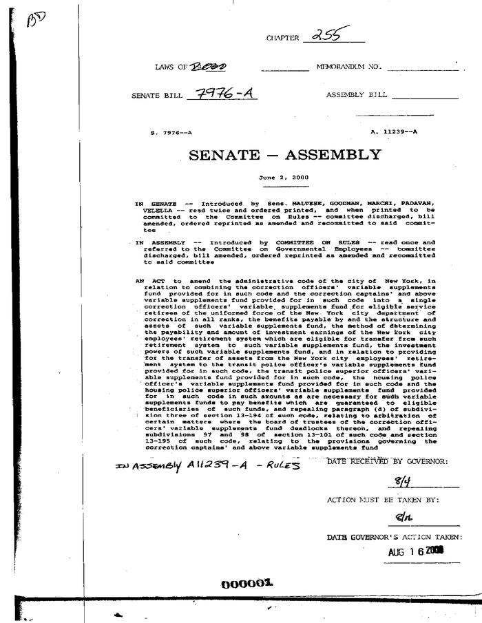 NYS Bill and Veto Jackets: 2000, Chapter 255