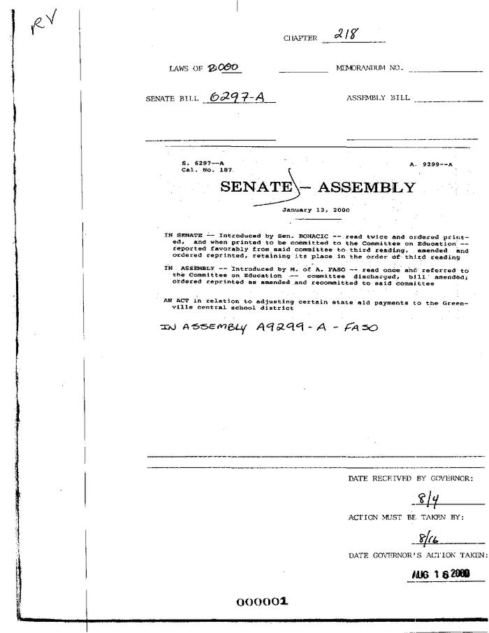 NYS Bill and Veto Jackets: 2000, Chapter 218