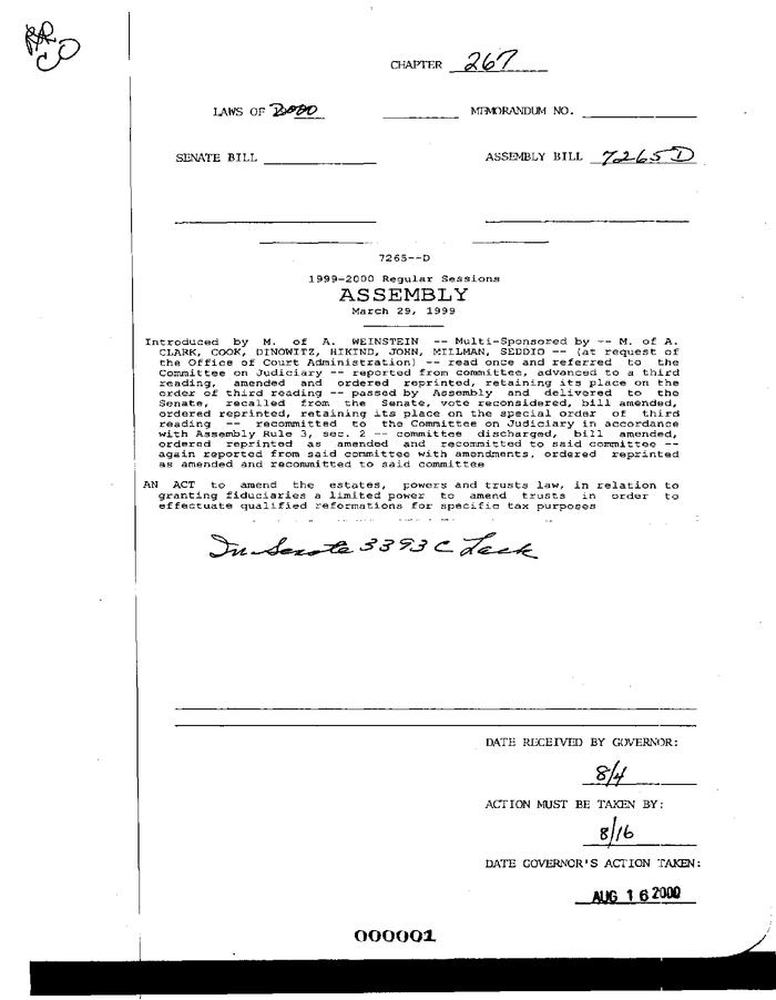 NYS Bill and Veto Jackets: 2000, Chapter 267