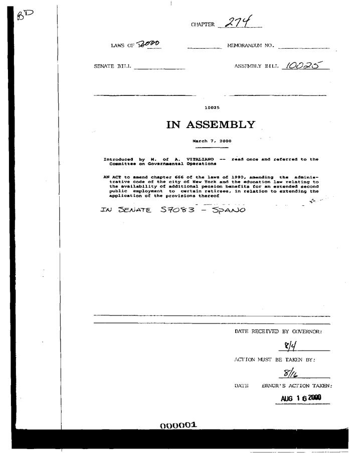 NYS Bill and Veto Jackets: 2000, Chapter 274