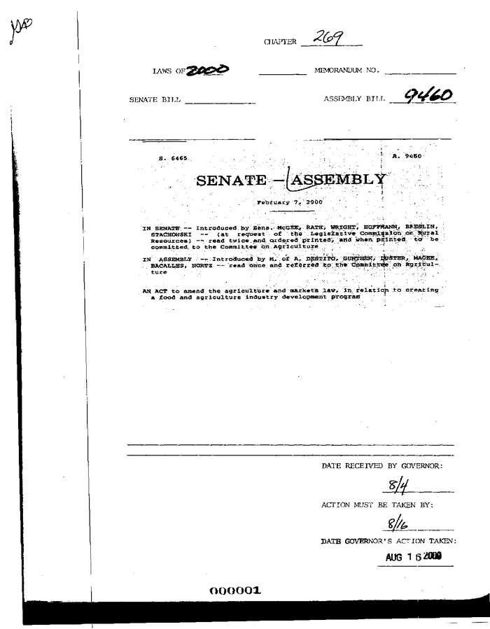 NYS Bill and Veto Jackets: 2000, Chapter 269