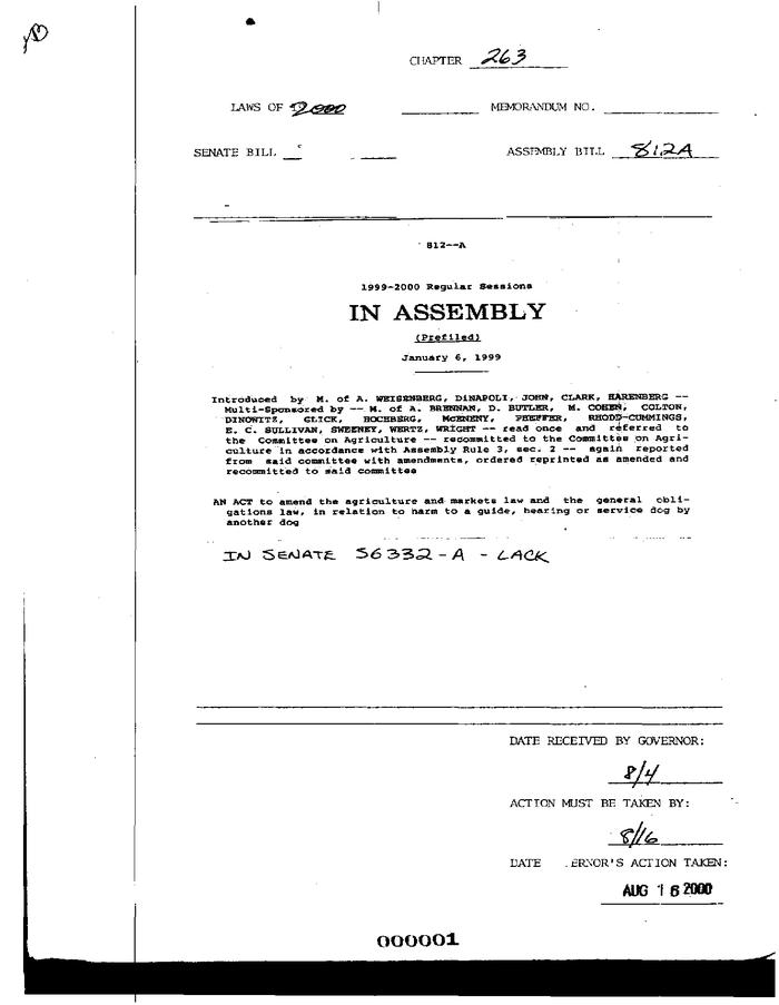 NYS Bill and Veto Jackets: 2000, Chapter 263