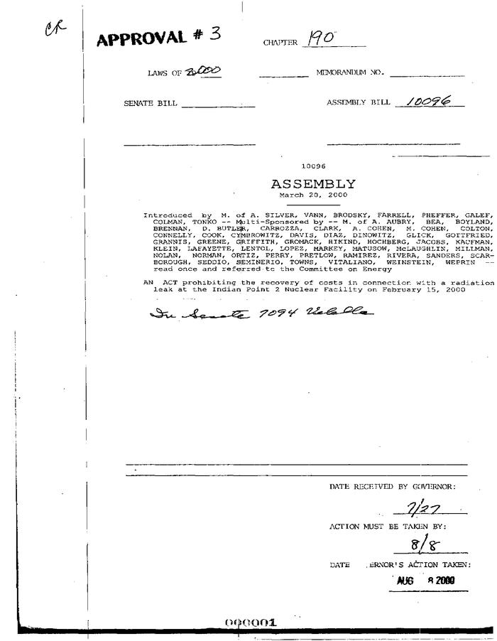 NYS Bill and Veto Jackets: 2000, Chapter 190