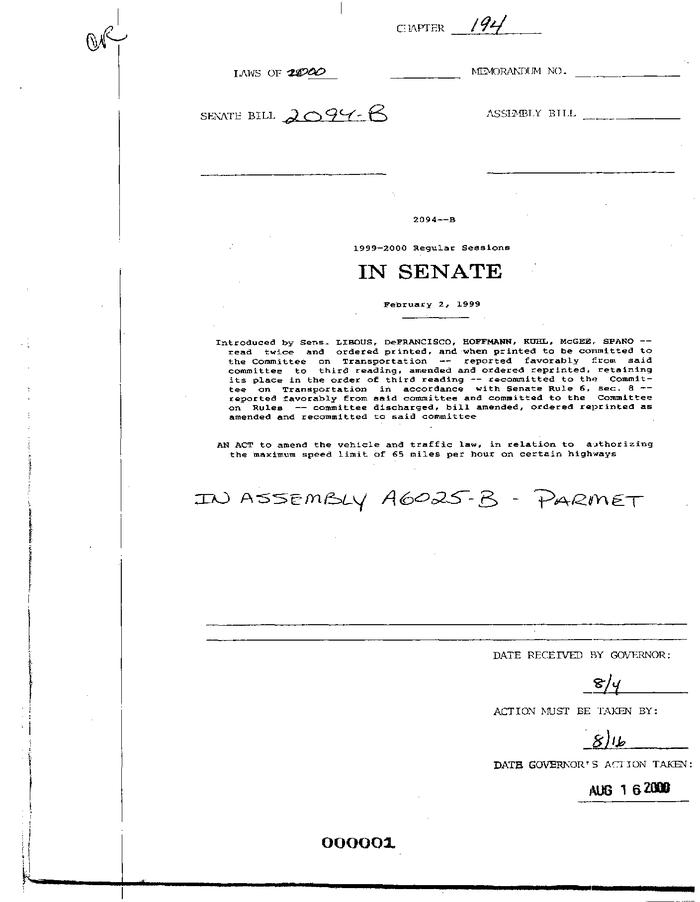 NYS Bill and Veto Jackets: 2000, Chapter 194