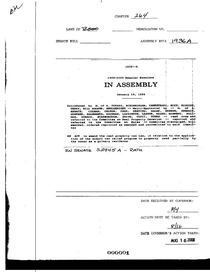 NYS Bill and Veto Jackets: 2000, Chapter 264