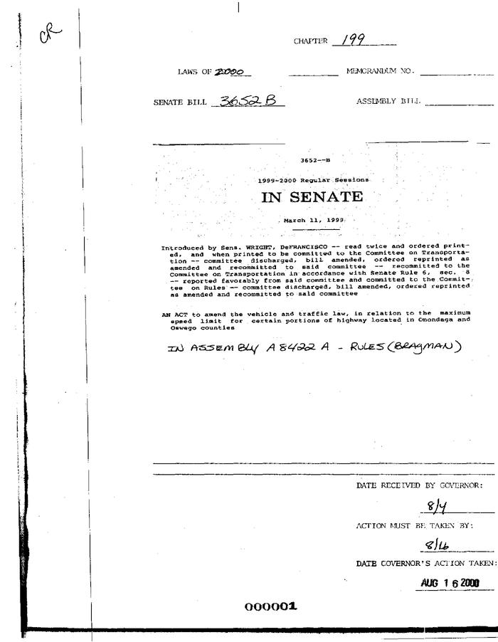 NYS Bill and Veto Jackets: 2000, Chapter 199