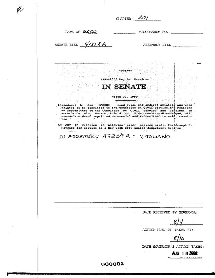NYS Bill and Veto Jackets: 2000, Chapter 201