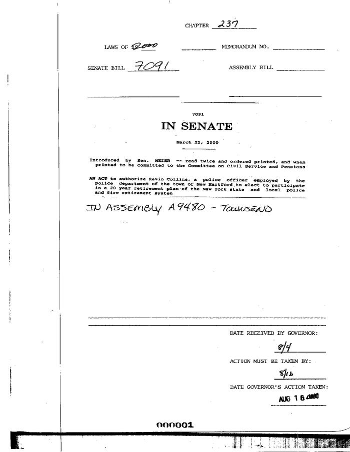 NYS Bill and Veto Jackets: 2000, Chapter 237