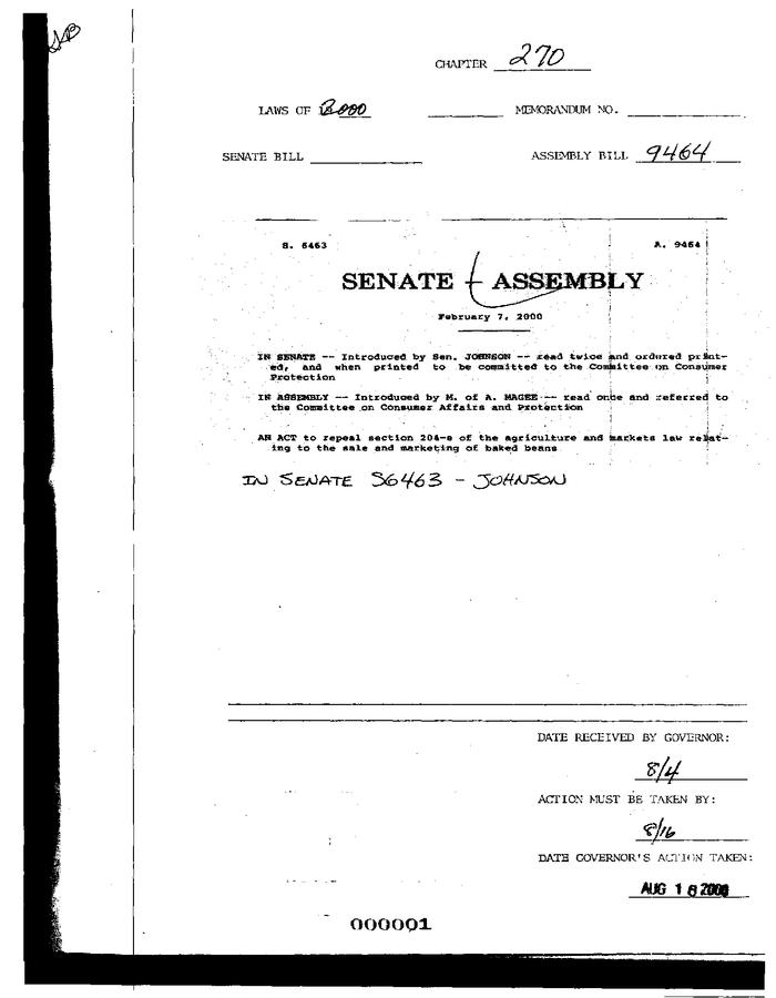 NYS Bill and Veto Jackets: 2000, Chapter 270