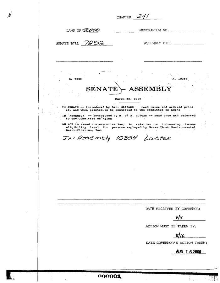 NYS Bill and Veto Jackets: 2000, Chapter 241