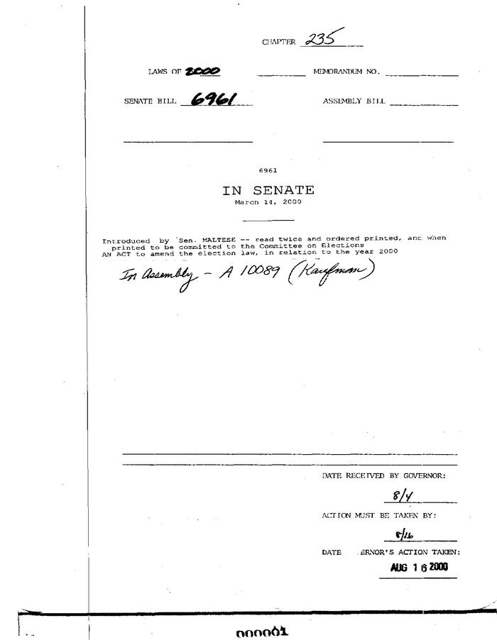 NYS Bill and Veto Jackets: 2000, Chapter 235