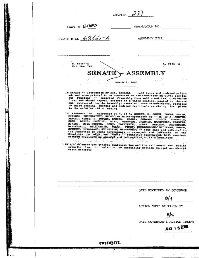 NYS Bill and Veto Jackets: 2000, Chapter 231