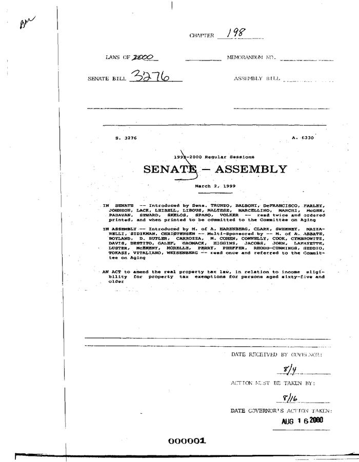 NYS Bill and Veto Jackets: 2000, Chapter 198