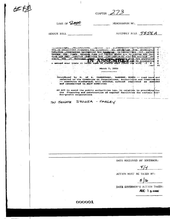 NYS Bill and Veto Jackets: 2000, Chapter 273