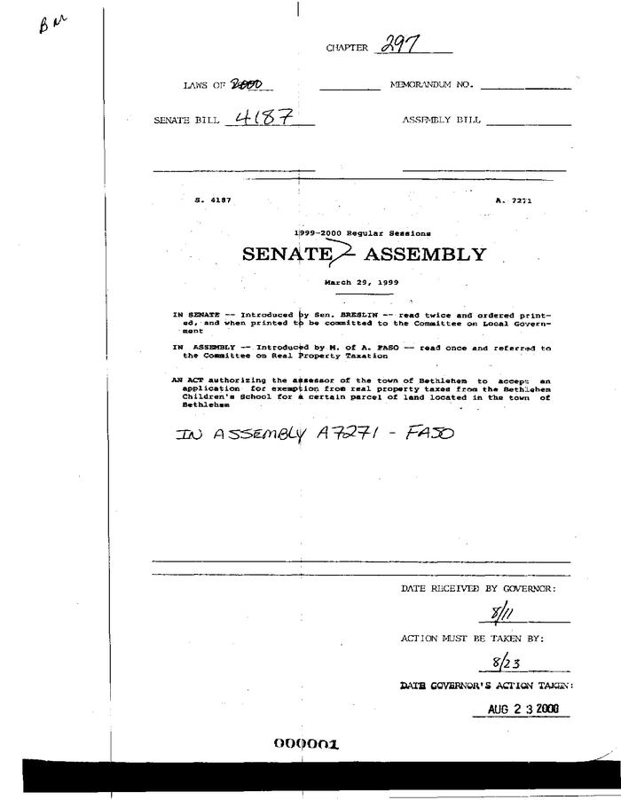 NYS Bill and Veto Jackets: 2000, Chapter 297