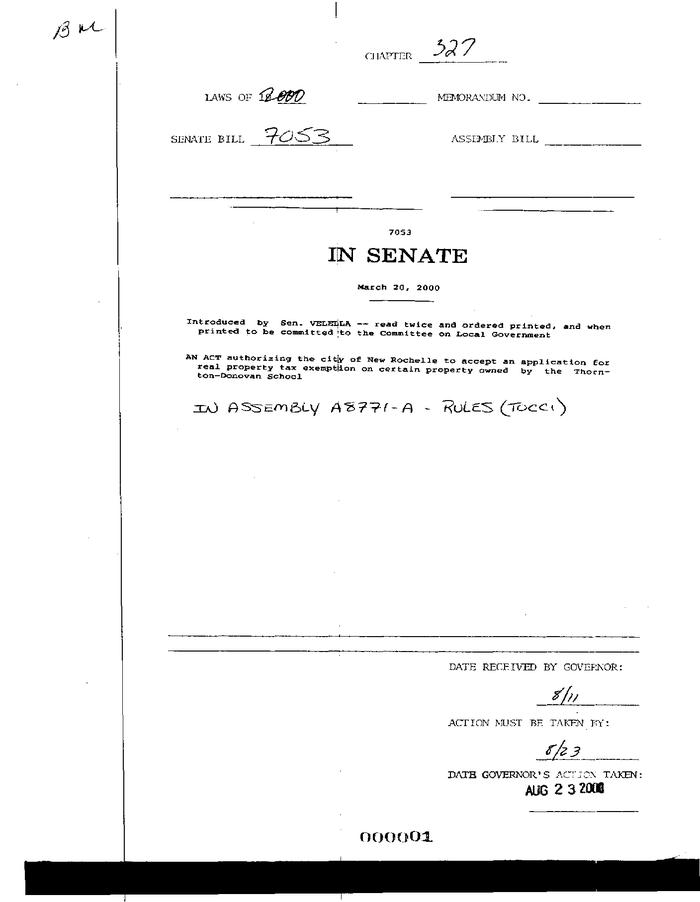 NYS Bill and Veto Jackets: 2000, Chapter 327
