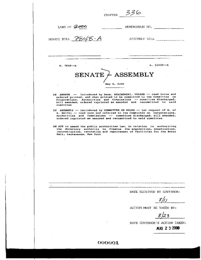 NYS Bill and Veto Jackets: 2000, Chapter 336