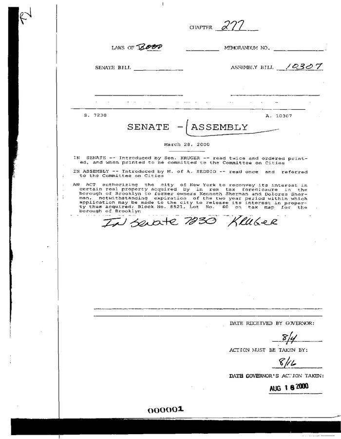 NYS Bill and Veto Jackets: 2000, Chapter 277