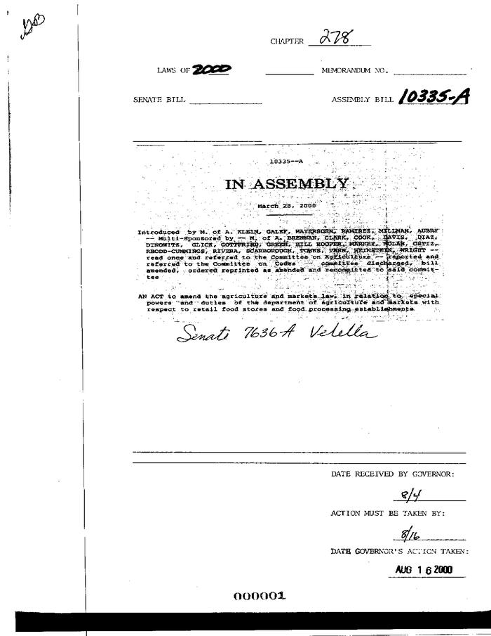 NYS Bill and Veto Jackets: 2000, Chapter 278