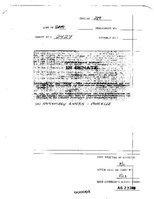 NYS Bill and Veto Jackets: 2000, Chapter 289