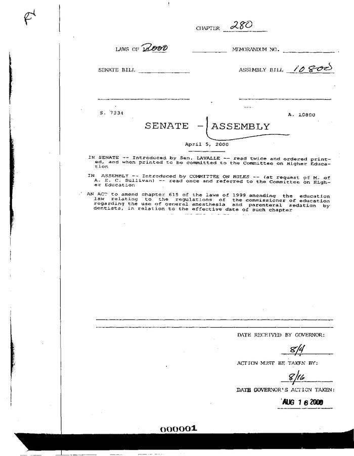NYS Bill and Veto Jackets: 2000, Chapter 280
