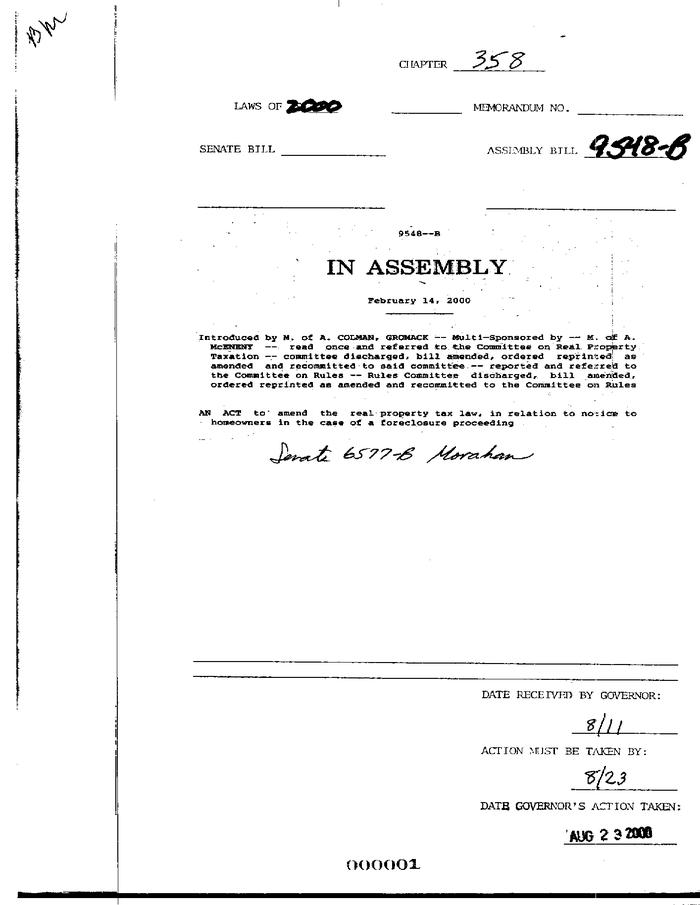 NYS Bill and Veto Jackets: 2000, Chapter 358