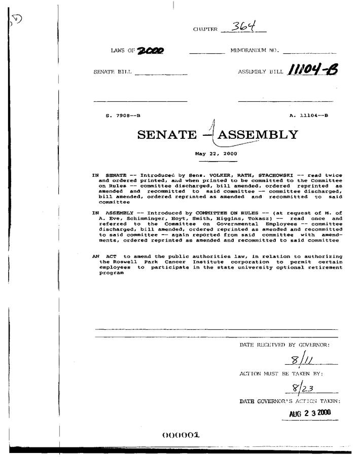 NYS Bill and Veto Jackets: 2000, Chapter 364