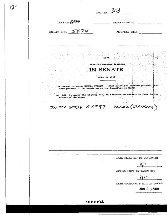 NYS Bill and Veto Jackets: 2000, Chapter 303