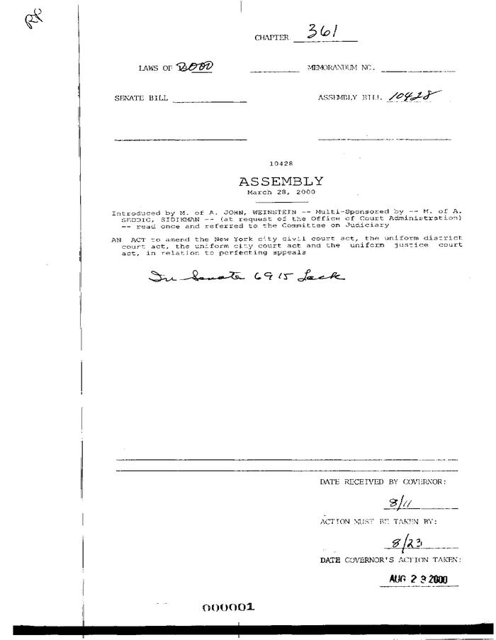 NYS Bill and Veto Jackets: 2000, Chapter 361