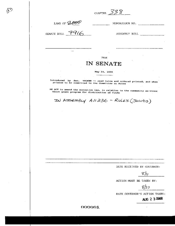 NYS Bill and Veto Jackets: 2000, Chapter 338
