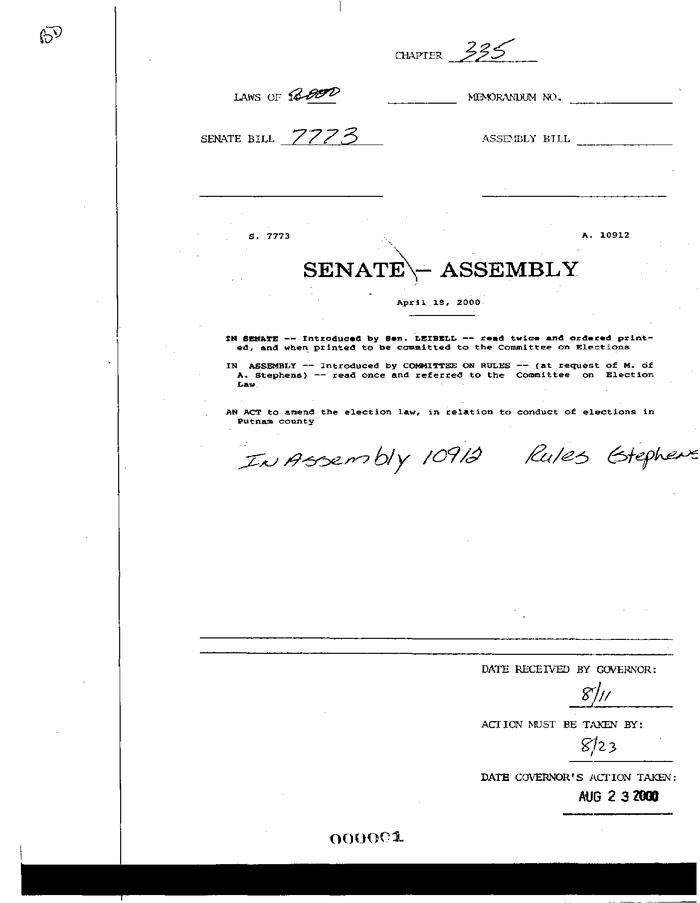 NYS Bill and Veto Jackets: 2000, Chapter 335