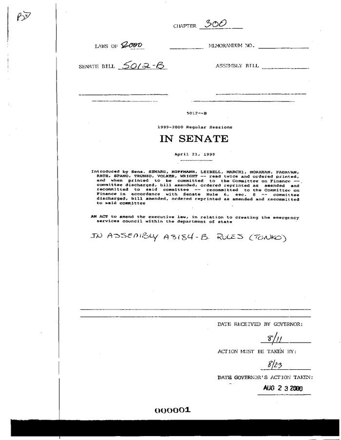 NYS Bill and Veto Jackets: 2000, Chapter 300