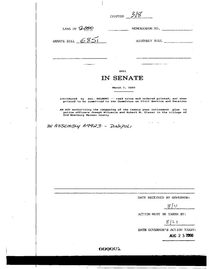 NYS Bill and Veto Jackets: 2000, Chapter 318