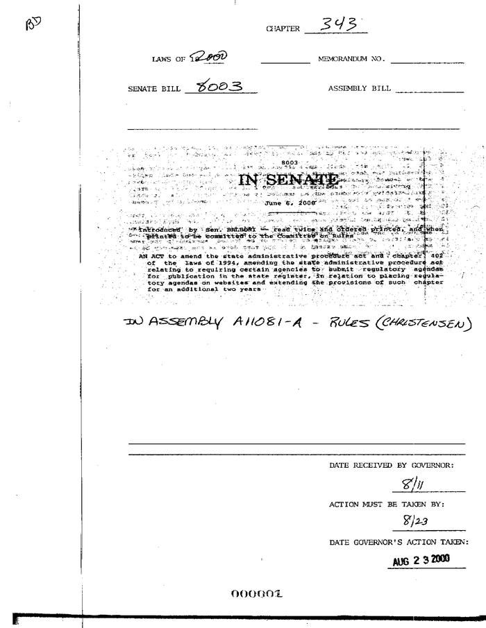 NYS Bill and Veto Jackets: 2000, Chapter 343