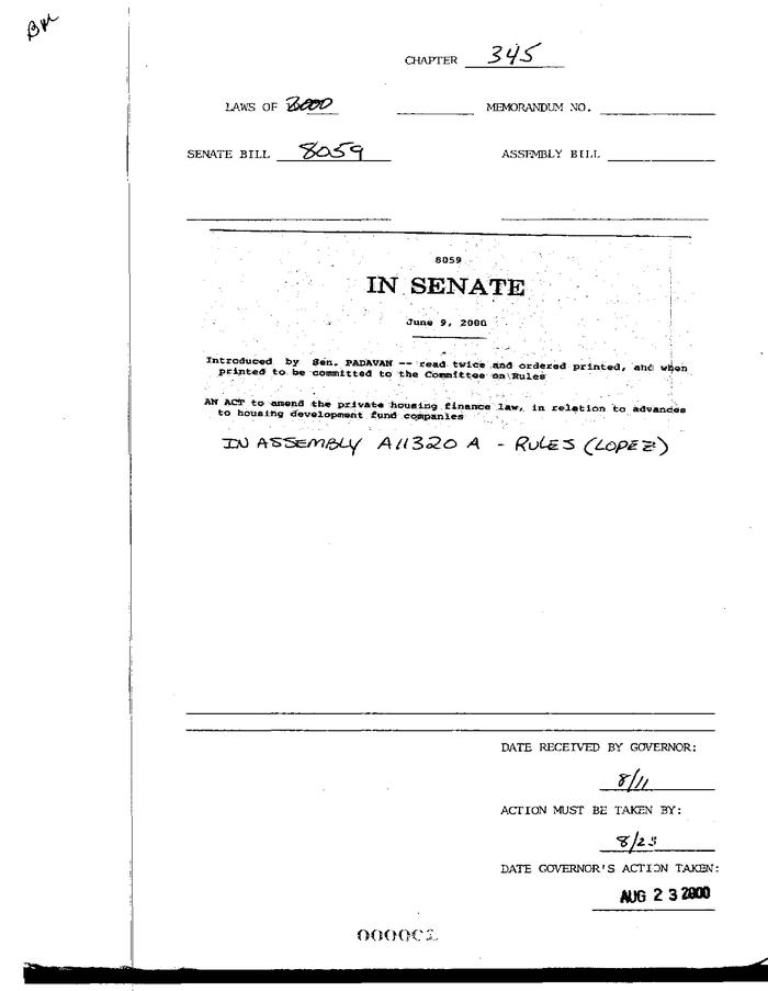 NYS Bill and Veto Jackets: 2000, Chapter 345