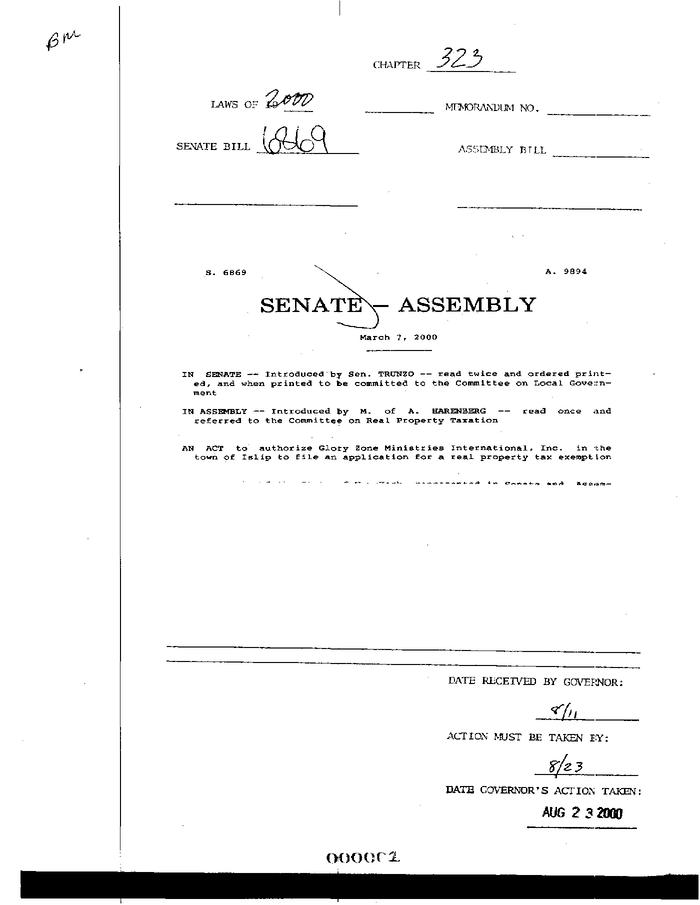 NYS Bill and Veto Jackets: 2000, Chapter 323
