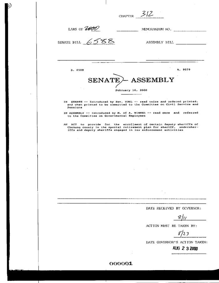 NYS Bill and Veto Jackets: 2000, Chapter 312