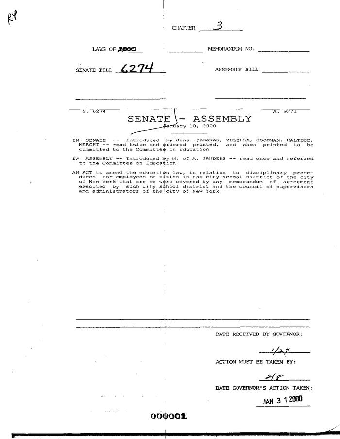 NYS Bill and Veto Jackets: 2000, Chapter 3