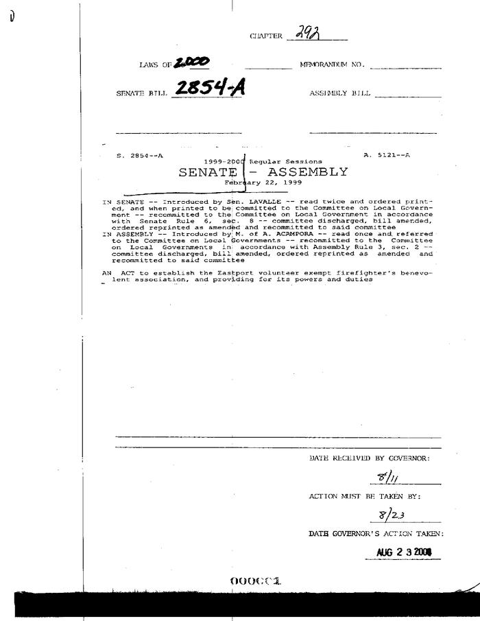NYS Bill and Veto Jackets: 2000, Chapter 292