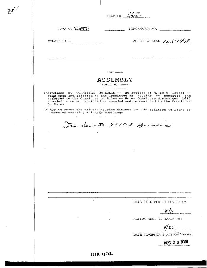 NYS Bill and Veto Jackets: 2000, Chapter 362