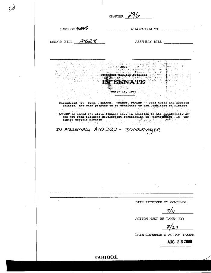 NYS Bill and Veto Jackets: 2000, Chapter 296