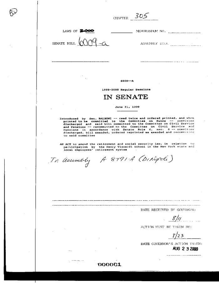 NYS Bill and Veto Jackets: 2000, Chapter 305