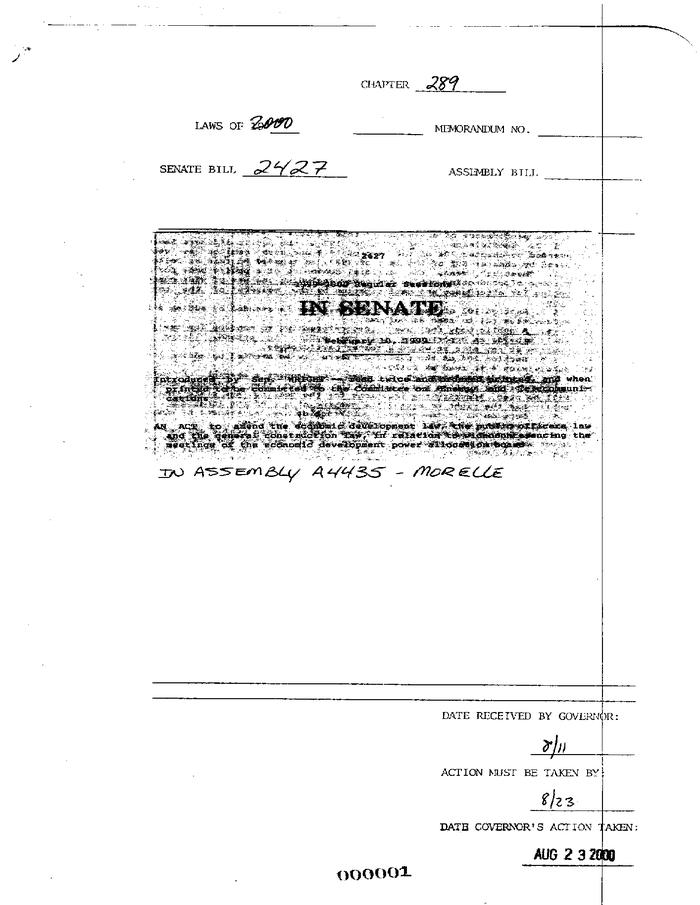 NYS Bill and Veto Jackets: 2000, Chapter 289