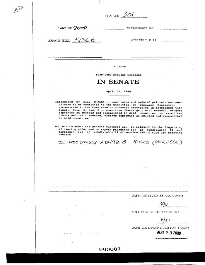 NYS Bill and Veto Jackets: 2000, Chapter 301
