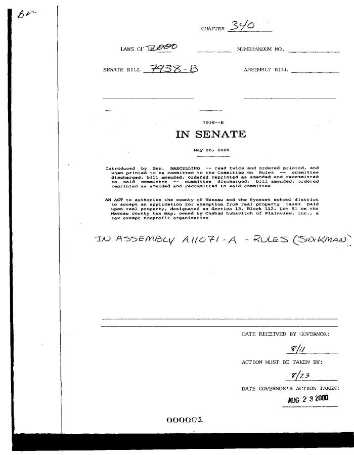 NYS Bill and Veto Jackets: 2000, Chapter 340